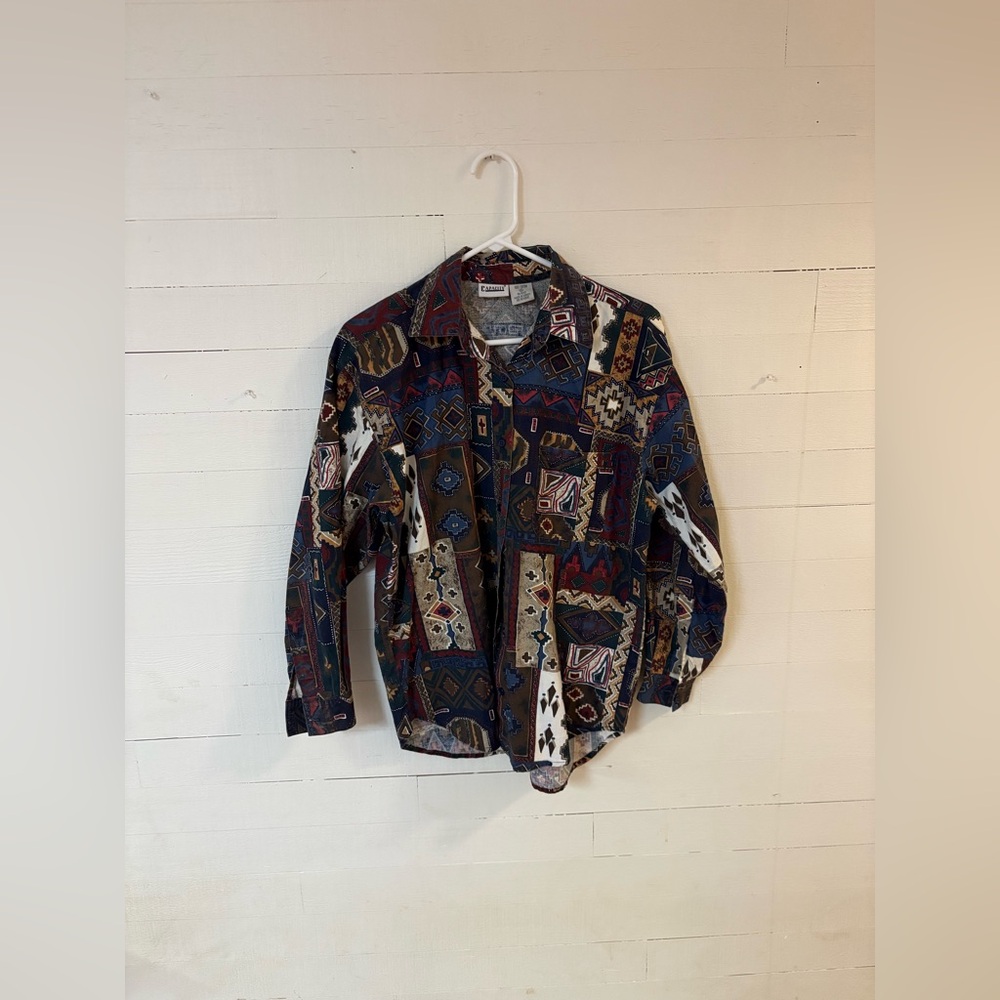 Capacity Geometric Print Button Up Shirt Small 100% Cotton Vintage Style